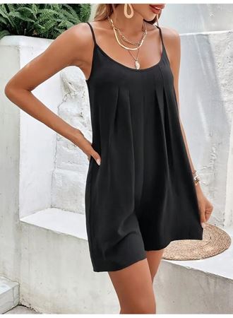 Kadın Ip Askılı Yuvarlak Yakalı Pileli Viskon Tulum