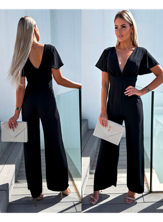 Kadın Kısa Kollu Kruvaze Yaka Sırt Dekolteli Pegasus Kumaş Tulum