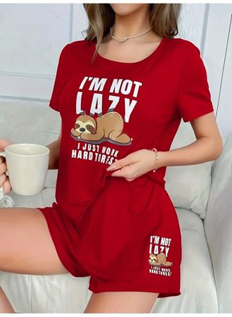 Kadın Kısa Kollu Bisiklet Yaka Baskılı Viskon Bluz Ve şort Ikili Takım