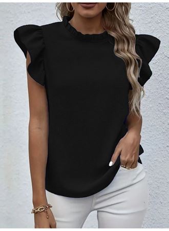 Kadın Kısa Kollu Fırfır Yakalı Bürümcük Bluz