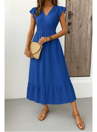 Kadın Kısa Kelebek Kollu Kruvaze Yakalı Beli Lastikli Aerobin Elbise