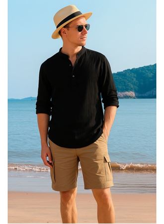 Erkek Uzun Kollu Hakim Yaka Düğmeli Erkek Müslim Gömlek