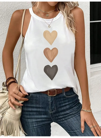 Kadın Omuzlardan Açık Boyundan Askılı Kalp Baskılı Viskon Bluz