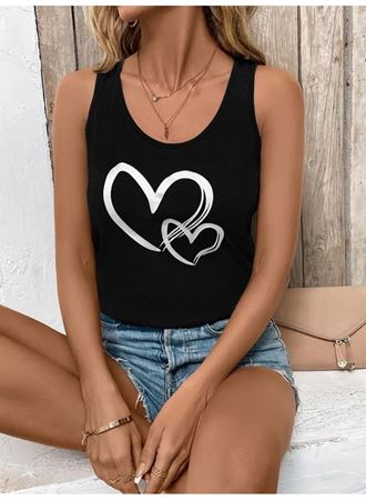 Kadın Askılı Yuvarlak Yaka Kalp Baskılı Viskon Bluz