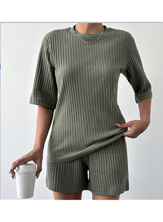 Kadın Kısa Kollu Bisiklet Yaka Kaşkorse Bluz şort Ikili Takım