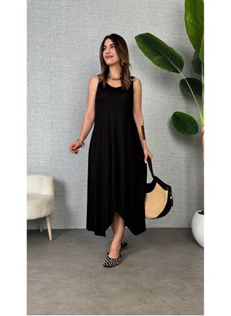 Kadın çan Dokuma Kumaş V Yaka Asimetrik Kesim Elbise