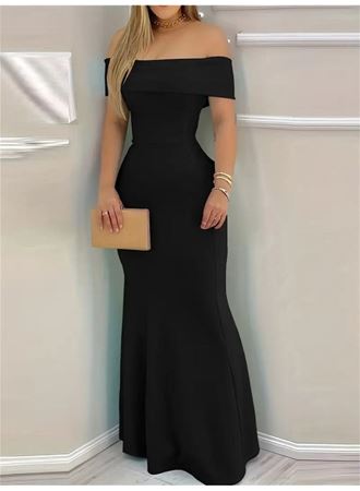 Kadın Kısa Kollu Madonna Yaka Belden Oturtmalı Uzun Ithal Krep Elbise