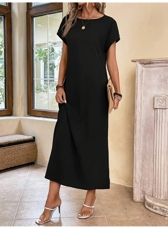 Kadın Uzun Kollu Yakası Açık Viskon Elbise