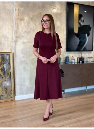 Kadın Kısa Kollu Bisiklet Yaka Midi Viskon Iki Iplik Elbise