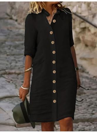 Kadın Kısa Kollu Hakim Yaka önden Düğmeli Kısa Müslim Elbise