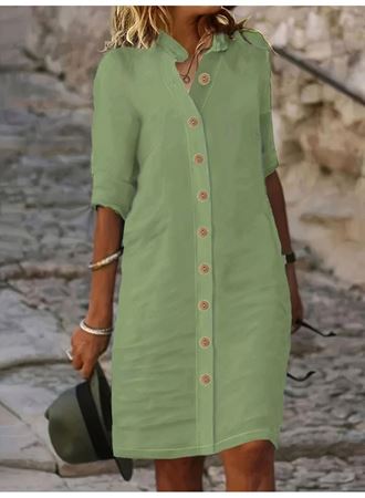 Kadın Kısa Kollu Hakim Yaka önden Düğmeli Kısa Müslim Elbise
