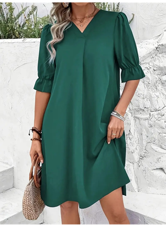 Kadın Kısa Kollu V Yakalı Salaş Janjan Krep Elbise