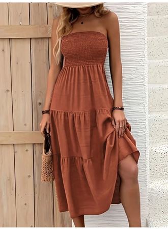 Kadın Straplez Göğüsten Lastikli Kloş Aerobin Uzun Elbise