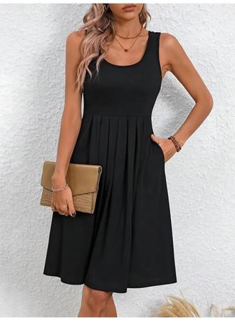 Kadın Askılı Yuvarlak Yaka önden Pileli Viskon Elbise