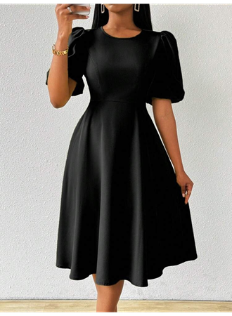 Kadın Kısa Balon Kollu Bisiklet Yaka Kiloş Janjan Krep Elbise