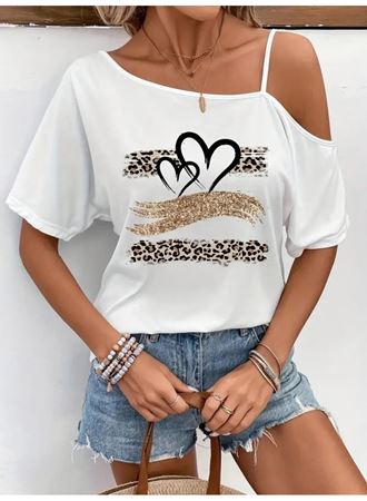 Kadın Tek Omuzu Açık Ip Askılı Baskılı Viskon Bluz