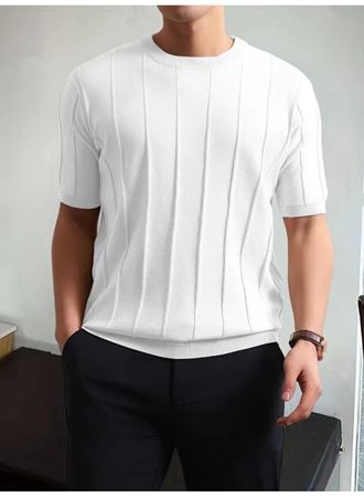 Erkek Kısa Kollu Bisiklet Yaka çizgili Triko Tshirt