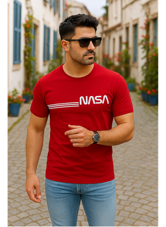 Erkek Kısa Kollu Nasa Baskı Basic Erkek T-shirt