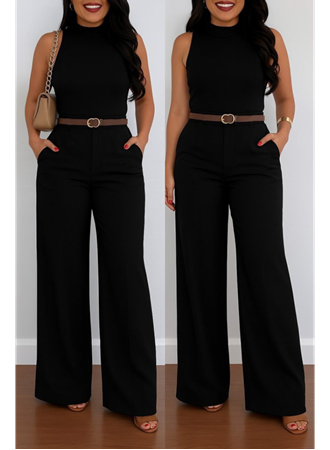 Kadın Yüksek Bel Geniş Paça Detaylı Cepli Ithal Krep Pantolon