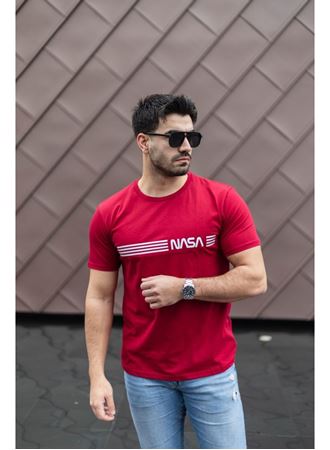 Erkek Kısa Kollu Nasa Baskı Basic Erkek T-shirt
