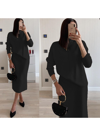 Kadın Uzun Kollu Boğazlı Kazak Ve Yanı Yırtmaçlı Etek Akrilik Ikili Takım