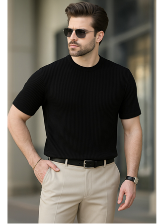 Erkek Kısa Kollu Bisiklet Yaka Triko Tişört