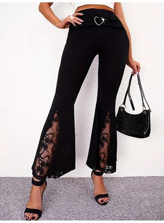 Kadın Yüksek Bel Kalpli Kemer Dantel Detaylı Dalgıç Pantolon