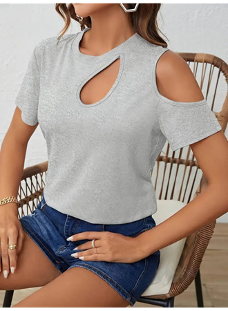 Kadın Kısa Kollu Tek Omuzu Açık Damla Detaylı Viskon Bluz