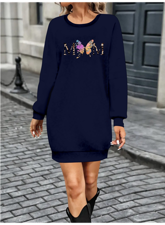 Kadın Uzun Kollu Bisiklet Yaka Viskon Iki Iplik Elbise