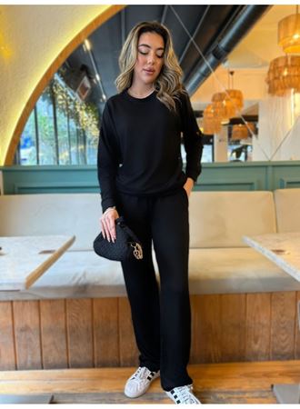 Kadın Uzun Kollu Bisiklet Yaka Viskon Iki Iplik Bluz Ve Pantolon Ikili Takım