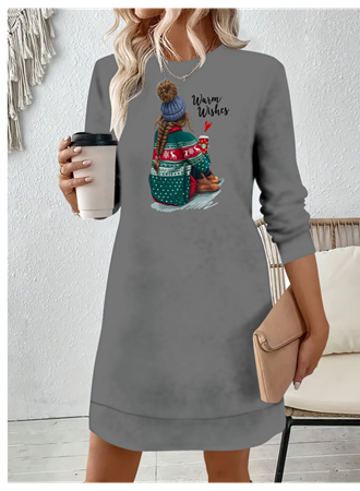 Kadın Uzun Kollu Bisiklet Yaka Desenli Viskon Iki Iplik Elbise