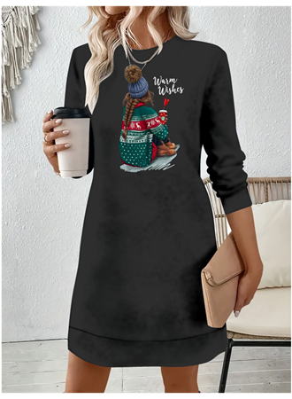 Kadın Uzun Kollu Bisiklet Yaka Desenli Viskon Iki Iplik Elbise