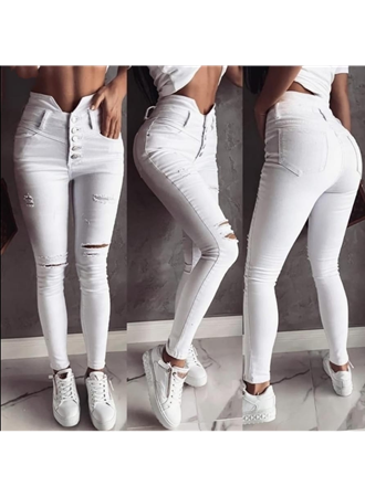 5 Düğmeli V Detay Bel Yırtık Kot