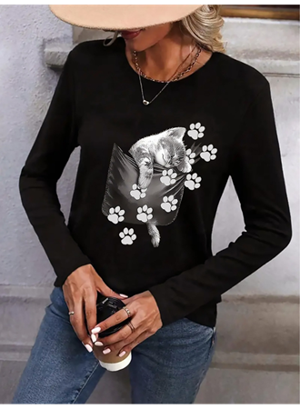 Kadın Uzun Kollu Bisiklet Yaka Desenli Viskon Bluz