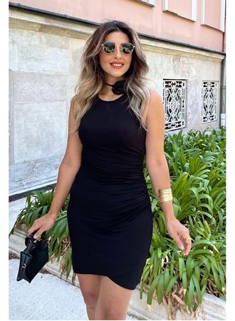 Kadın Bisiklet Yaka Yandan Büzgülü önden çapraz Detay Viskon Kısa Elbise