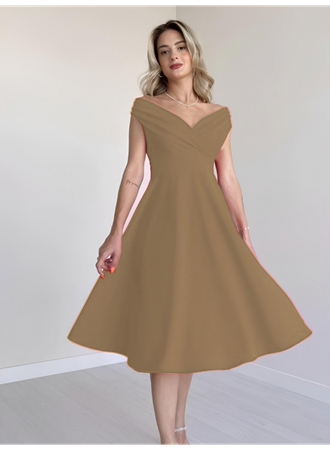 Kadın Kısa Kollu Kruvaze Yaka Eteği Volanlı Krep Elbise