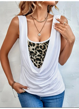 Kadın Kolsuz Degaje Leopar Detay Bluz