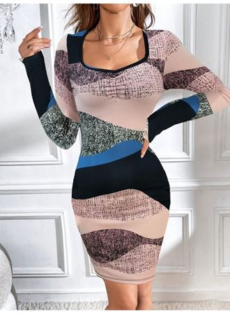 Kadın Uzun Kollu Göğüs Dekolte Detay Dalgıç Mini Elbise