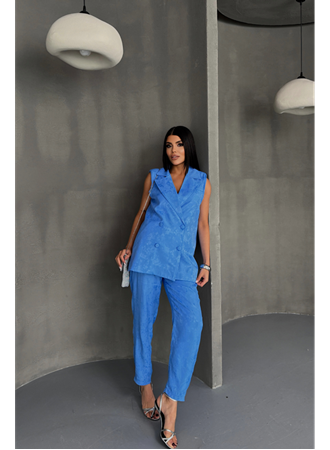 JAKAR KUMAŞ YELEK - PANTOLON TAKIM - Mavi