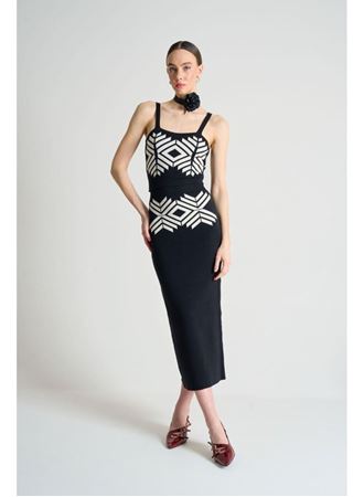 Jakarlı İnce AskılıTriko Takım - Siyah-Beyaz Kayısı