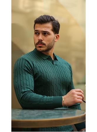 Erkek Saç örgü Desen Uzun Kollu Triko