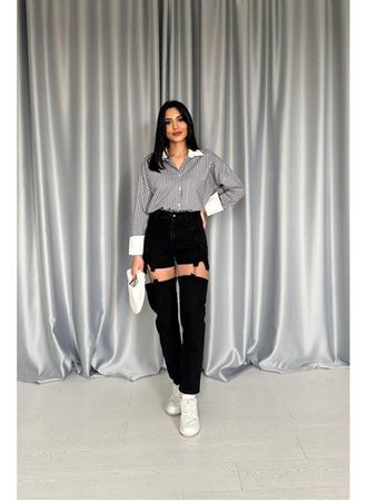 Siyah Askılı İki Parça Jeans Pantolon