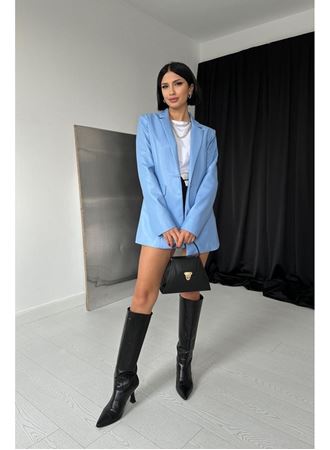 Mavi Düğmeli Deri Ceket