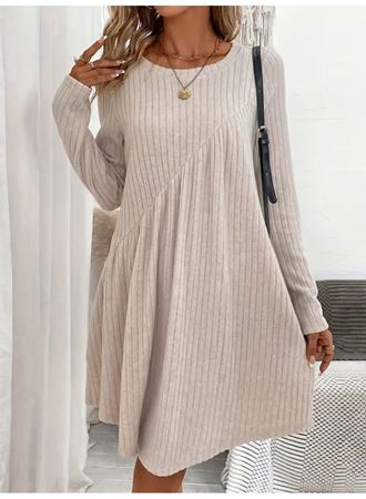 Kadın Uzun Kollu Yuvarlak Yaka Asimetrik Detaylı Kiloş şardonlu Kaşkorse Elbise