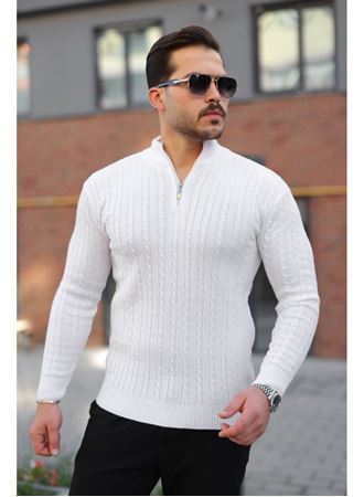 Erkek Örgü Desen Zip Yaka Triko