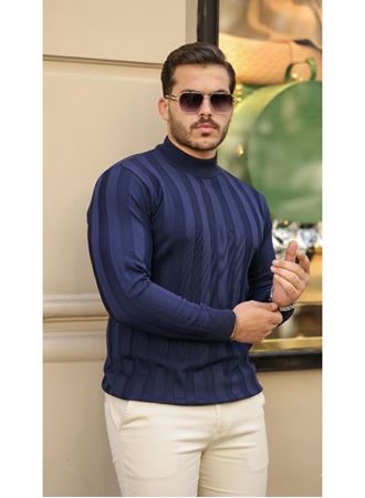 Erkek Yarım Balıkçı Yaka Kabartma Desenli Triko