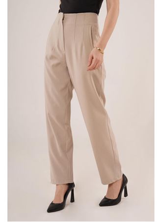 Çift Pens Detaylı Krem Pantolon