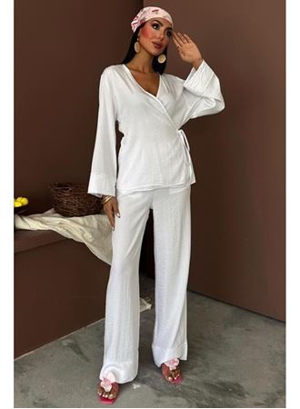 Kruvaze Model Klasik Pantolonlu Çupra Keten Takım 10191