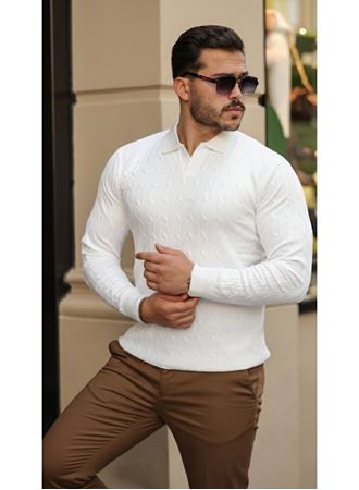 Erkek Saç örgü Desen Uzun Kollu Triko