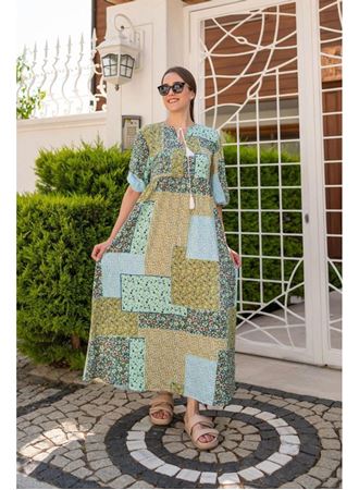 Yeşil Salaş Desenli Elbise